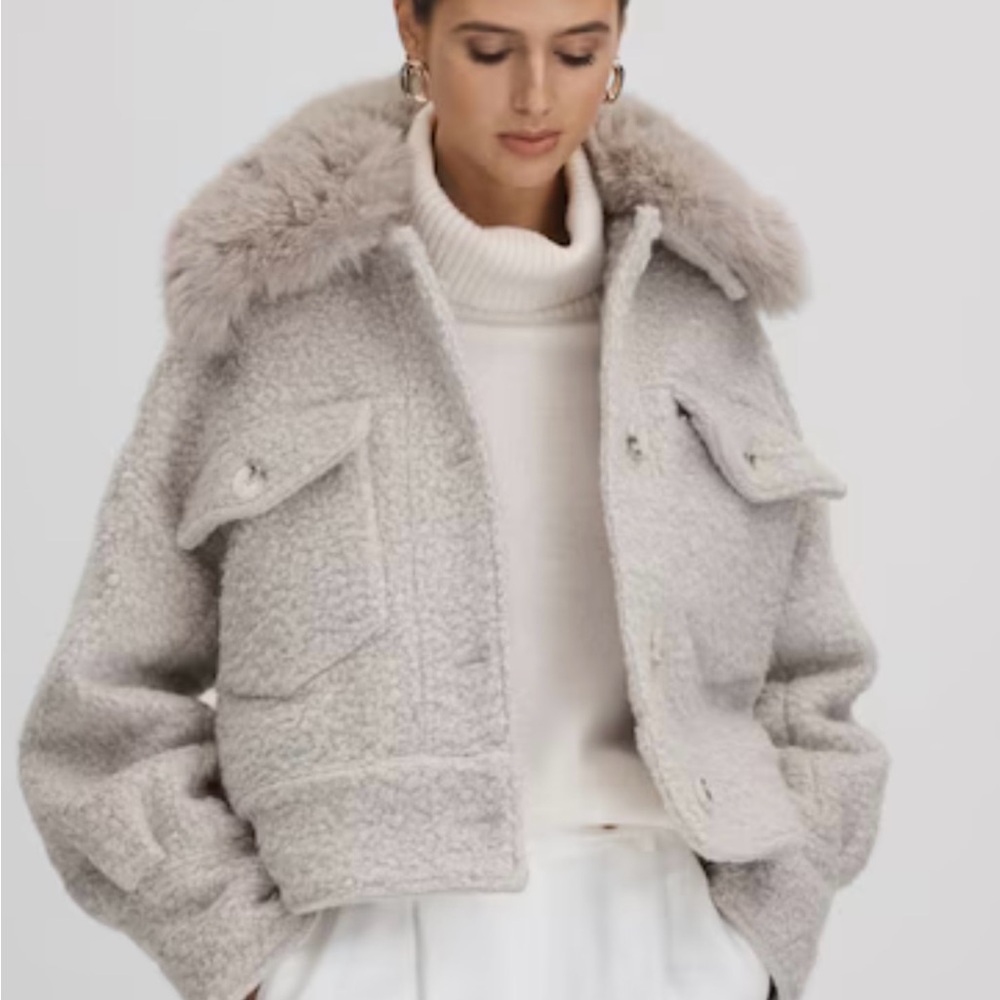 Meotine Women's cream Faux Fur Collar Charlie Jacket